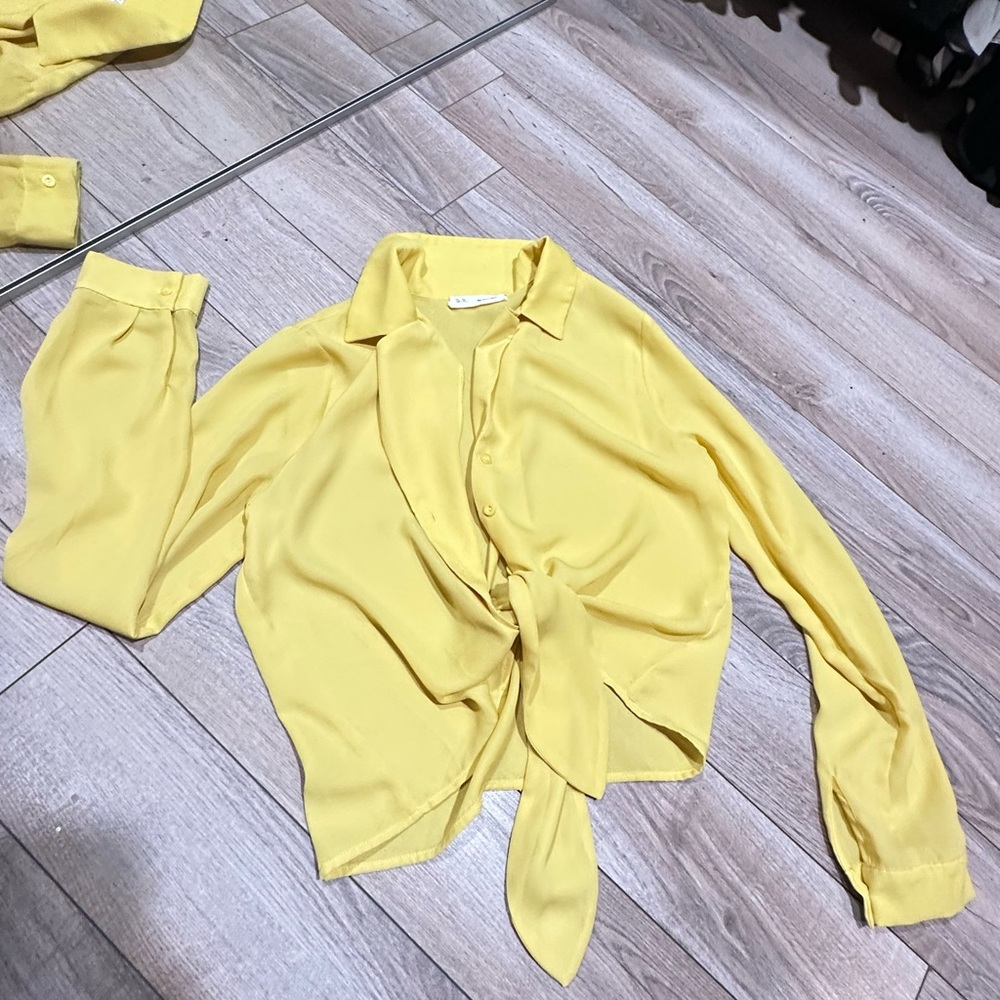 Yellow Women's Tie-Front Blouse